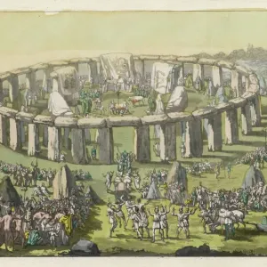 England Stonehenge Print: Oxen Drag Avane with Lake Monster England Stonehenge Print: Oxen Drag Avane with Lake Monster