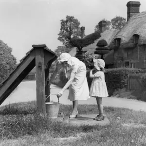 English Village Well Print, 1930s English Village Well Print, 1930s
