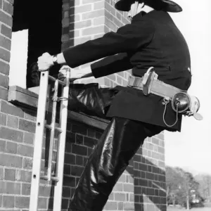 Firefighter during Hook Ladder Practice Print, 1967