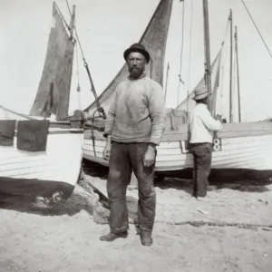 Fisherman with Boats, Southwold Print, 1907 Fisherman with Boats, Southwold Print, 1907