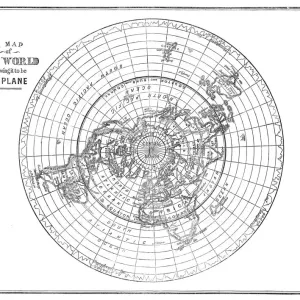 A MAP OF THE WORLD SHOWING IT TO BE A PLANE - 1893 Print A MAP OF THE WORLD SHOWING IT TO BE A PLANE - 1893 Print