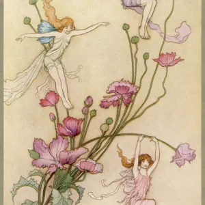 Folklore Print of Goble Fairies Amidst Flowers Folklore Print of Goble Fairies Amidst Flowers