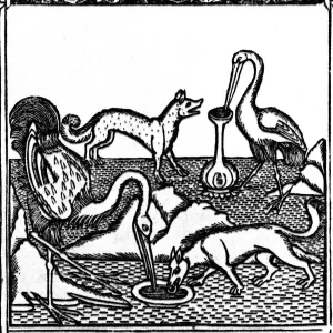15th Century Print of The Fox and the Stork, Aesop's Fable 15th Century Print of The Fox and the Stork, Aesop's Fable