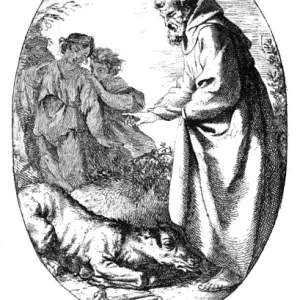 Saint Francis of Assisi & the Wolf Print, 19th Century Saint Francis of Assisi & the Wolf Print, 19th Century
