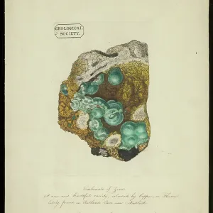 Print of Smithsonite on Fluorite, a specimen from Rutland Cave Print of Smithsonite on Fluorite, a specimen from Rutland Cave