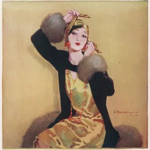 Elegant Young Woman in Gold Cloche Hat Print Elegant Young Woman in Gold Cloche Hat Print