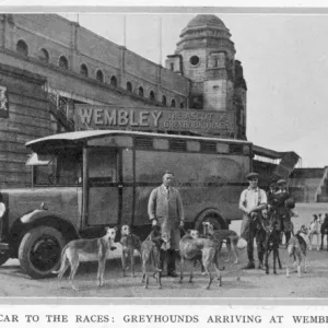 Greyhounds Arriving at Wembley by Commer Centaur Print Greyhounds Arriving at Wembley by Commer Centaur Print