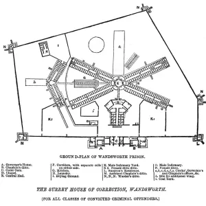 Ground Plan of Wandsworth Prison Print 1862 Ground Plan of Wandsworth Prison Print 1862