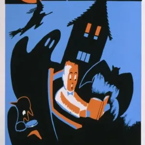 WPA Halloween Print: Boy Reading by Spooky Imagery WPA Halloween Print: Boy Reading by Spooky Imagery
