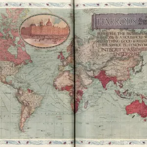 Harrods Department Store World Map Print, c. 1909 Harrods Department Store World Map Print, c. 1909