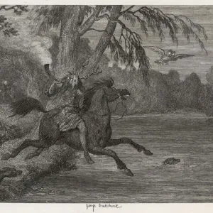 Herne the Hunter Print, a watercolour engraving of a mythological figure Herne the Hunter Print, a watercolour engraving of a mythological figure