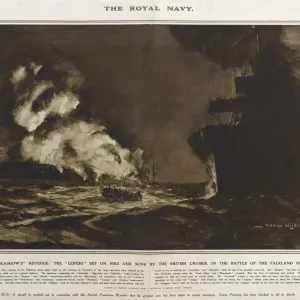 HMS Glasgow in Battle of the Falkland Islands Print 1914 HMS Glasgow in Battle of the Falkland Islands Print 1914