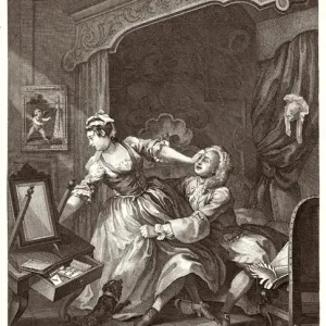 Etching Print of a Reluctant Lady and Her Seducer by Hogarth Etching Print of a Reluctant Lady and Her Seducer by Hogarth