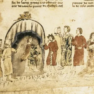 King Arthur and his Court, 14th Century Italian Print King Arthur and his Court, 14th Century Italian Print