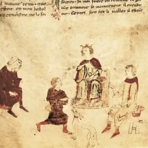 King Arthur on Throne, 14th Century Italian Miniature Print King Arthur on Throne, 14th Century Italian Miniature Print