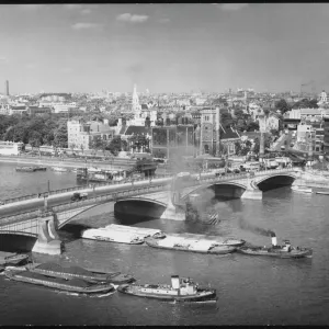 Lambeth Bridge Print: Industrial Steam Tugs Underneath