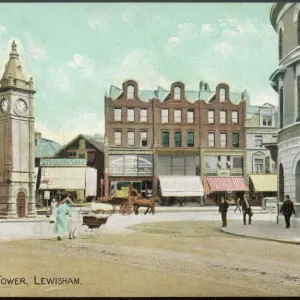 Lewisham Clock Tower Print, Horse-Drawn Cart and Pram