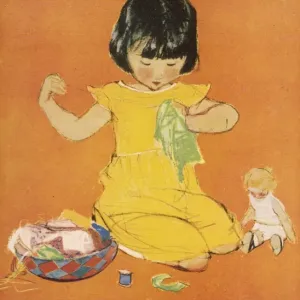 Little Miss Natty Fingers Print: A Young Girl at Sewing
