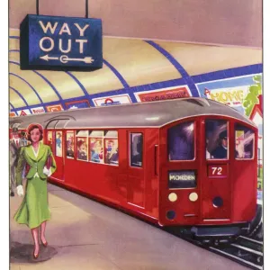 Northern Line Train Print: Red Tube Car Heading to Morden