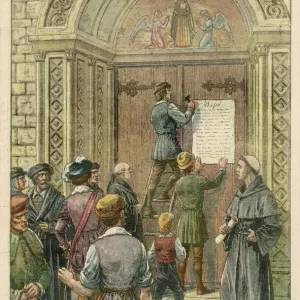Print of Luther Nailing 95 Theses to Wittenberg Church Door Print of Luther Nailing 95 Theses to Wittenberg Church Door