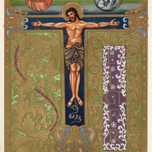 Illuminated Manuscript Print of Ornate Crucifix Letter T Illuminated Manuscript Print of Ornate Crucifix Letter T