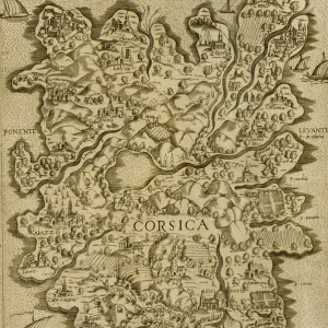 16th Century Italian Engraving Print of Corsica Map 16th Century Italian Engraving Print of Corsica Map