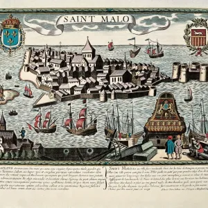 17th Century Engraving Print of Saint Malo Map 17th Century Engraving Print of Saint Malo Map