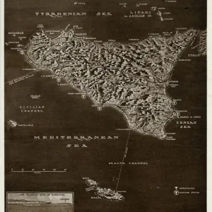 1943 Contour Map of Sicily Print by G. H. Davis 1943 Contour Map of Sicily Print by G. H. Davis