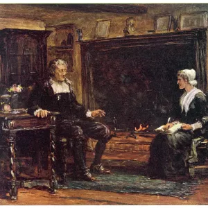 Print of Milton Dictating, a blind English writer Print of Milton Dictating, a blind English writer