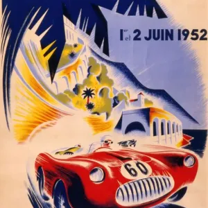 1952 Monaco Grand Prix Print: A Red Car in the Principality