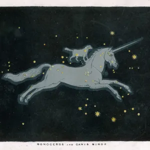 Monoceros Constellation Print featuring a Unicorn and Canis Minor Monoceros Constellation Print featuring a Unicorn and Canis Minor