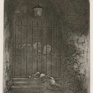 Print of Lady Dedlock's Discovery at the Cemetery Gates Print of Lady Dedlock's Discovery at the Cemetery Gates