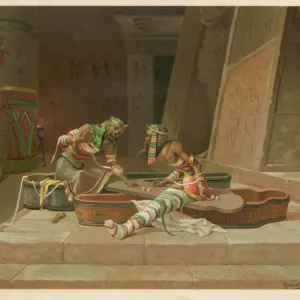 Mummies Dicing Print: Ancient Egyptian Sarcophagi Scene Mummies Dicing Print: Ancient Egyptian Sarcophagi Scene