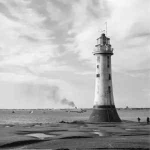 New Brighton Lighthouse Low Tide Print, 1960s