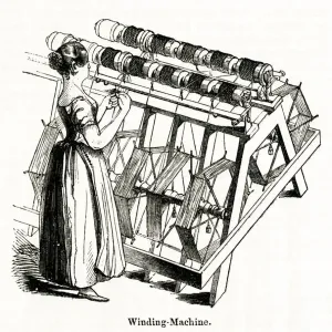 Winding Machine at the Old Silk Mill, Derby Print 1843 Winding Machine at the Old Silk Mill, Derby Print 1843