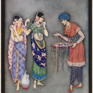 Early 20th Century Indian Women Bead Merchant Print Early 20th Century Indian Women Bead Merchant Print