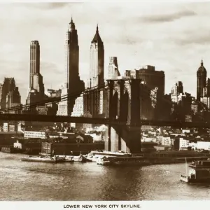 New York Skyline Print with Brooklyn Bridge View New York Skyline Print with Brooklyn Bridge View