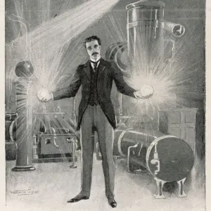Nikola Tesla Holding Balls of Flame Print Nikola Tesla Holding Balls of Flame Print
