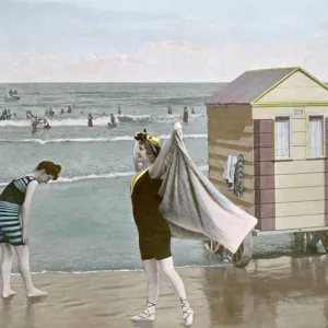 Beach Scene with Bathing Machine Print Beach Scene with Bathing Machine Print