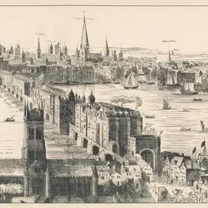 London Bridge Print 1616 Engraving London Bridge Print 1616 Engraving
