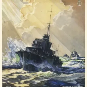 Destroyers in Line Ahead Print, Royal Navy World War Two Propaganda Poster Destroyers in Line Ahead Print, Royal Navy World War Two Propaganda Poster
