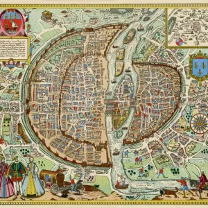 Paris in 1578 Print, a detailed city plan Paris in 1578 Print, a detailed city plan