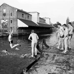 Wigan Pier Boys Jump into Leeds and Liverpool Canal Print Wigan Pier Boys Jump into Leeds and Liverpool Canal Print