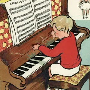 Piano Playing Boy Print by Unknown Artist Piano Playing Boy Print by Unknown Artist