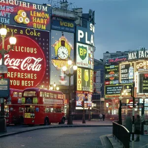 Piccadilly Circus by Night Print, London 1960s Piccadilly Circus by Night Print, London 1960s