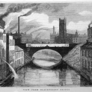 Manchester Print: River Irwell from Blackfriars Bridge Manchester Print: River Irwell from Blackfriars Bridge