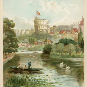 Windsor Castle Print, Late 19th Century Lithograph Windsor Castle Print, Late 19th Century Lithograph