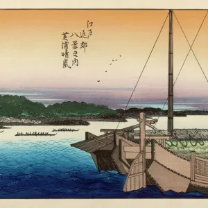 Japanese River Scene Print: Boating at Sundown