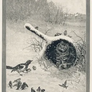 Louis Wain Print: Cat Occupies Cooking Pot in Snow Louis Wain Print: Cat Occupies Cooking Pot in Snow