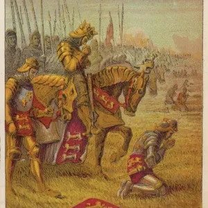 Print of Henry V and his troops in prayer before the Battle of Agincourt Print of Henry V and his troops in prayer before the Battle of Agincourt